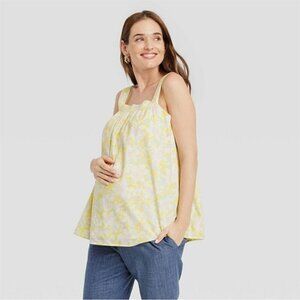 The Nines by HATCH Cotton Maternity Tank Top Yellow Floral